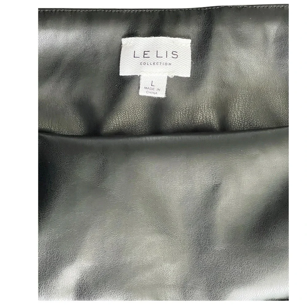 LELIS Faux Leather Bubble Mini Skirt‎ Black High Waist Clubwear Y2K Size L